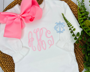 Monogram Ruffle Romper Coming Home